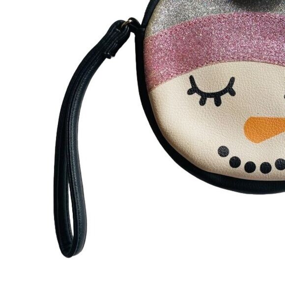 Betsy Johnson Snowman Wristlet Coin Clutch Round Silver Pink Purse - Picture 4 of 10